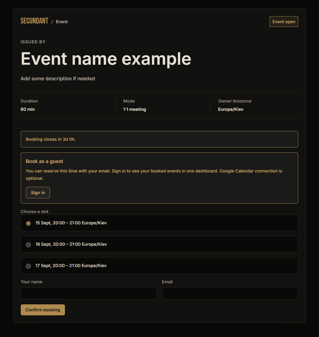 Open event screen