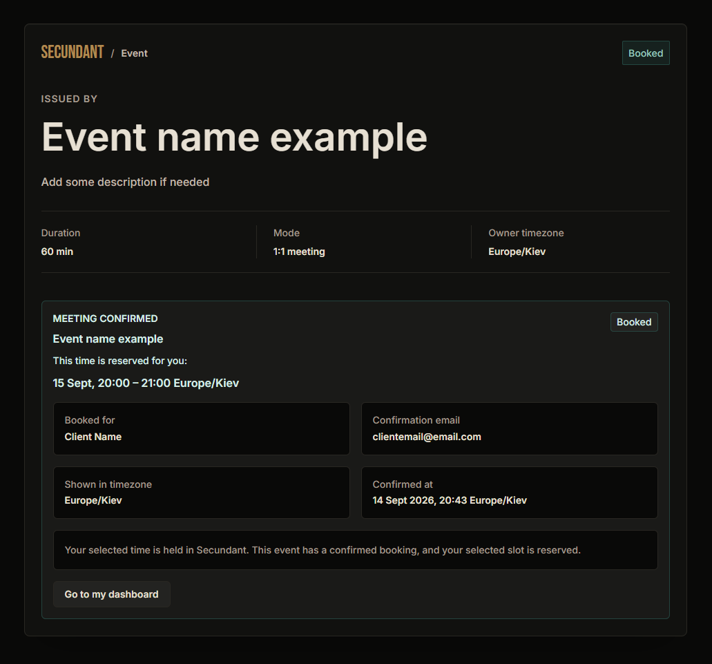 Confirmed meeting screen