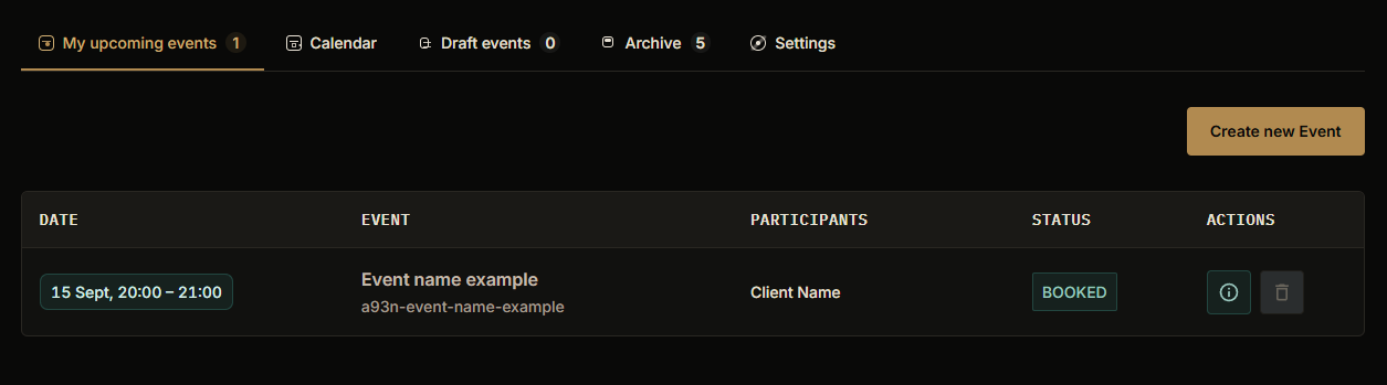Event list screen